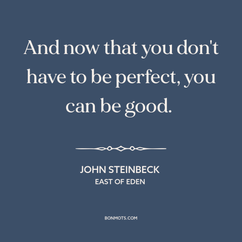 A quote by John Steinbeck about perfection: “And now that you don't have to be perfect, you can be good.”