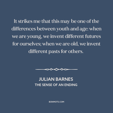 A quote by Julian Barnes about youth vs. old age: “It strikes me that this may be one of the differences between youth and…”