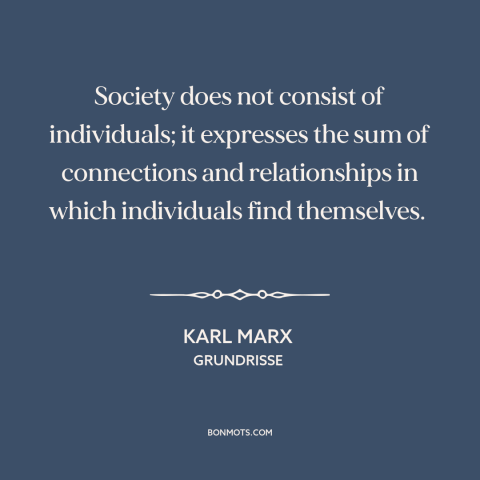 A quote by Karl Marx about man as social animal: “Society does not consist of individuals; it expresses the…”
