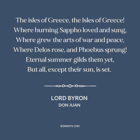 A quote by Lord Byron about greek islands: “The isles of Greece, the Isles of Greece! Where burning Sappho loved and sung…”