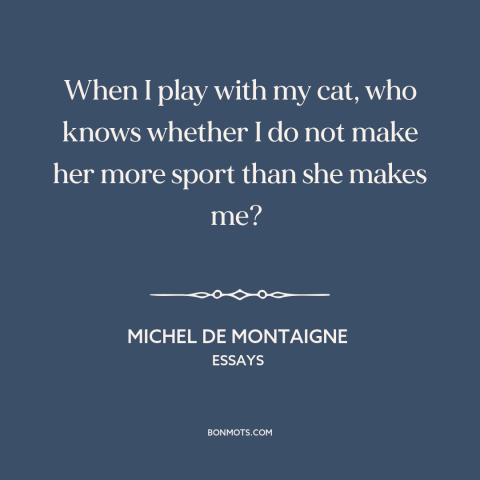 A quote by Michel de Montaigne about cats: “When I play with my cat, who knows whether I do not make her more sport…”