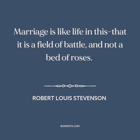 A quote by Robert Louis Stevenson about downsides of marriage: “Marriage is like life in this-that it is a field of…”