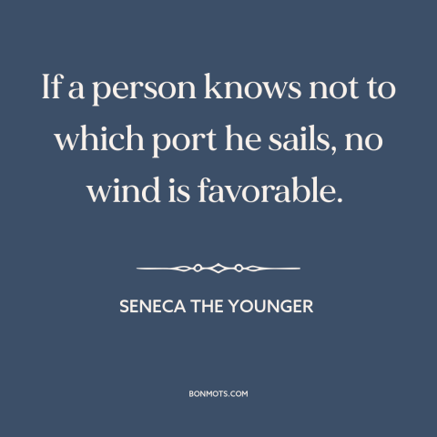 A quote by Seneca the Younger about goals: “If a person knows not to which port he sails, no wind is favorable.”