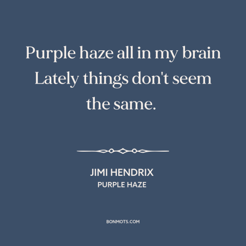 A quote by Jimi Hendrix about being high: “Purple haze all in my brain Lately things don't seem the same.”