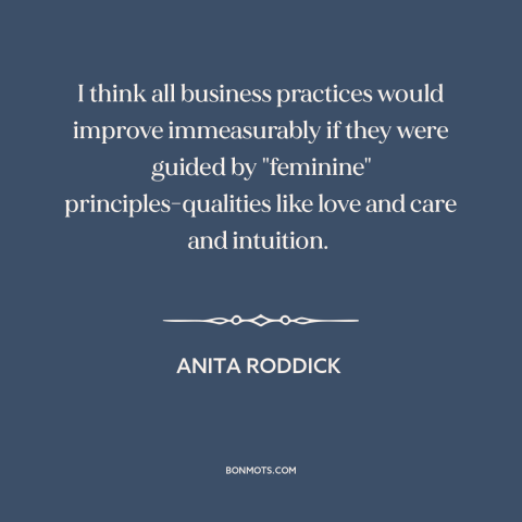 A quote by Anita Roddick about women in business: “I think all business practices would improve immeasurably if they…”