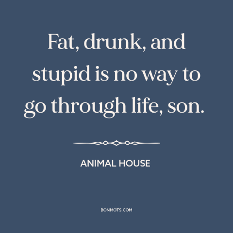 A quote from Animal House about slovenliness: “Fat, drunk, and stupid is no way to go through life, son.”