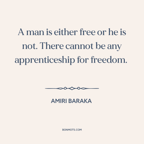 A quote by Amiri Baraka about nature of freedom: “A man is either free or he is not. There cannot be any apprenticeship…”