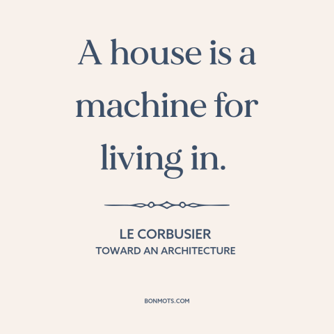 A quote by Le Corbusier about houses: “A house is a machine for living in.”