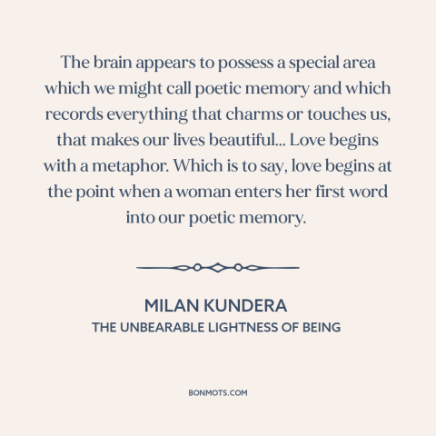 A quote by Milan Kundera about memory: “The brain appears to possess a special area which we might call poetic memory…”