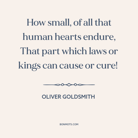 A quote by Oliver Goldsmith about activist government: “How small, of all that human hearts endure, That part which laws…”