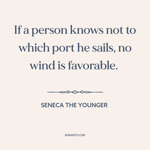 A quote by Seneca the Younger about goals: “If a person knows not to which port he sails, no wind is favorable.”