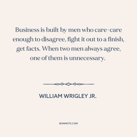 A quote by William Wrigley Jr. about building a business: “Business is built by men who care-care enough to disagree, fight…”