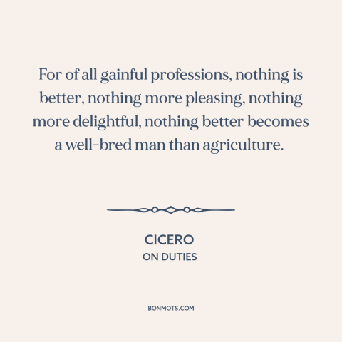 A quote by Cicero about farming: “For of all gainful professions, nothing is better, nothing more pleasing…”