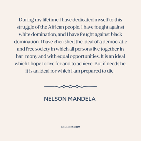 A quote by Nelson Mandela about activism: “During my lifetime I have dedicated myself to this struggle of the African…”