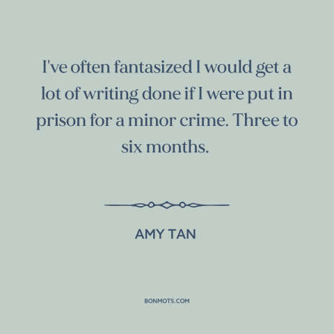 A quote by Amy Tan about productivity: “I've often fantasized I would get a lot of writing done if I were put in…”