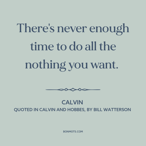 A quote by Bill Watterson about killing time: “There's never enough time to do all the nothing you want.”