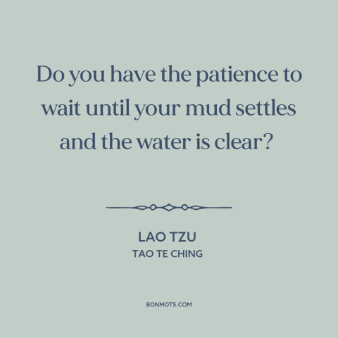 A quote by Lao Tzu about clearing one's mind: “Do you have the patience to wait until your mud settles and the water…”