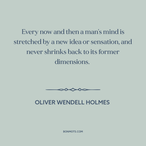 A quote by Oliver Wendell Holmes about power of ideas: “Every now and then a man's mind is stretched by a new idea or…”
