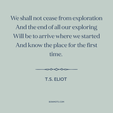 A quote by T.S. Eliot about curiosity: “We shall not cease from exploration And the end of all our exploring Will…”