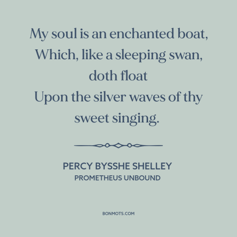 A quote by Percy Bysshe Shelley about infatuation: “My soul is an enchanted boat, Which, like a sleeping swan, doth float…”