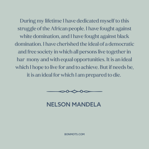 A quote by Nelson Mandela about activism: “During my lifetime I have dedicated myself to this struggle of the African…”