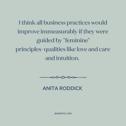A quote by Anita Roddick about women in business: “I think all business practices would improve immeasurably if they…”