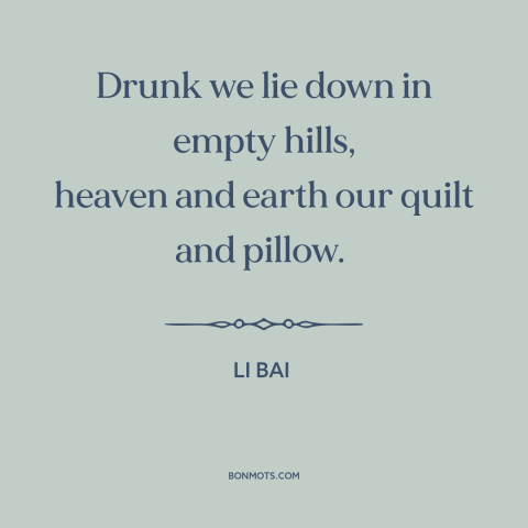 A quote by Li Bai about spending time in nature: “Drunk we lie down in empty hills, heaven and earth our quilt and pillow.”